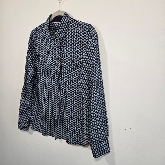 Talbot's Women's Navy Blue Print Blouse. Size 10 - Picture 2 of 10